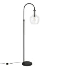 Tall Arc Floor Lamp With Glass Shade In Blackened Bronze And Clear Finish, Dope 70 Inch Standing Lamp with clear dome shade.