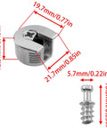 Top Rated Thread Cam Lock Cabinet Shelf Brackets With Tight Grip Stud Pins Silver Finish For Wooden Furniture And Closet Doors Built Tough Hardware Heavy Duty Hold Pack Of Ten close-up of zinc alloy cam lock and screw dimensions.