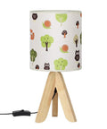 Tripod Table Lamp For Kids Bedroom Nightstand With Kid Friendly Cartoon Linen Lampshade, Wood Tripod Base, Compact Desk Light