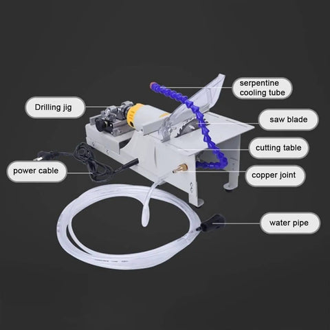 All In One Jewelry Polisher And Bench Grinder For DIY Lapidary Projects, Hobbyist Friendly Lathe Style Desktop Polisher Kit, labeled parts