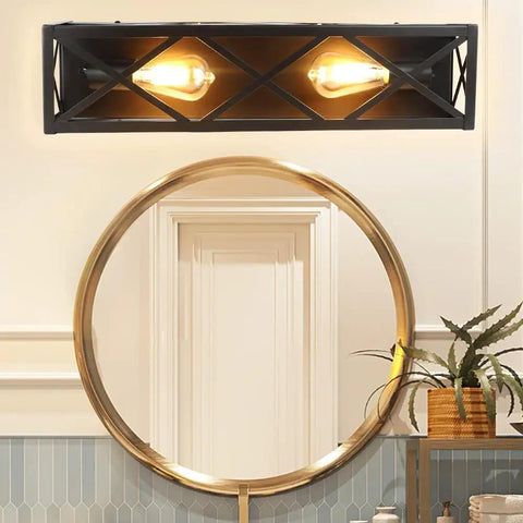 2-Light Industrial Vanity Lighting Fixtures Vintage Brown Metal Farmhouse Wall Sconces for bathroom mirror