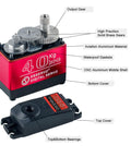 High Torque 6V Waterproof Digital Full Metal Gear Servo Set With 40Kg Torque 25T Arm, showing open gears and labeled parts.