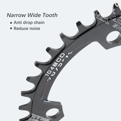 104 BCD Narrow Wide Round MTB Chainring 30T detail showing tooth design and labeling for Shimano compatibility