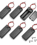 Shop Grade No Nonsense 3V AA Battery Holder Cases with tinned wire leads, ready for DIY projects, showing six cases and accessories.