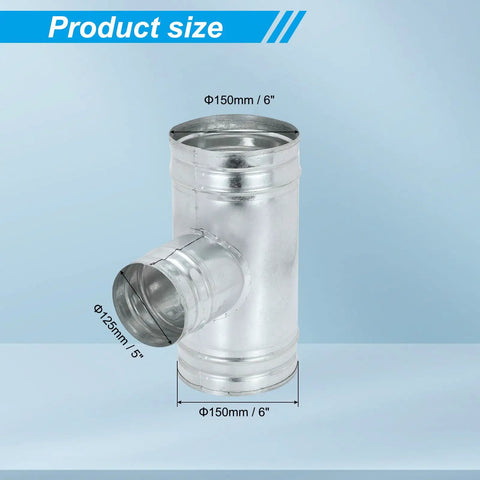 Three Way Duct Splitter Connector For HVAC And Dryer Systems, 6 Inch To 5 Inch Galvanized Steel T Shape Vent Duct Hose Adapter