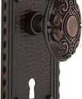 Victorian Double Dummy Door Knob Set With Lead Crystal Knobs On Forged Brass Plates, Timeless Bronze Finish, Keyhole Detail