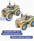 Monster Truck DIY Wood Kit For Kids 4-7 With Screws, Screwdriver, And Sticker Sheet, Kid-Friendly STEM Craft Kit For Home And School, Learn Basic Woodworking While Building A Cool Monster Truck. Wooden DIY monster truck kit with moving wheels and screwdriver