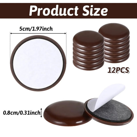 12 Pack Self Adhesive Furniture Sliders For Carpeted And Hardwood Floors 2 Inch Chair Movers Gliders That Glide With Ease And Protect Floors Coffee Color Ideal For Sofas Tables And Beds