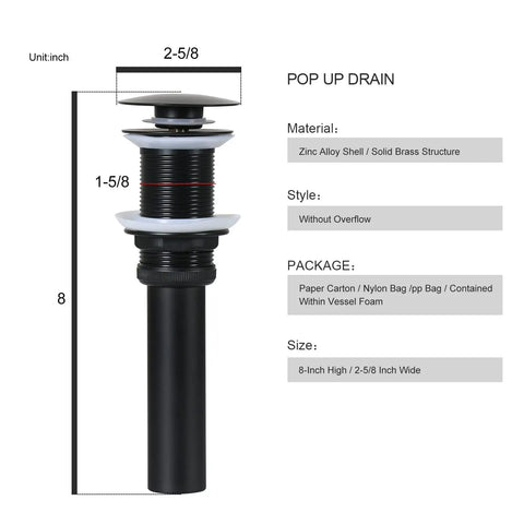 Pop-up drain detail for Dope White Ceramic Above Counter Vessel Sink Combo With Black Faucet And Pop Up Drain 19 By 15 Inches