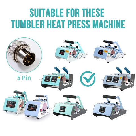 3 Oz Straight Tumbler Heat Press Attachment for Sublimation Stainless Steel Mini Skinny Tumblers 5 Pin Connector
