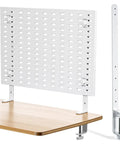 Adjustable Iron Table Rod Stand Brackets For Pegboard With Clamps White Desk Mount Supports mounted on wood surface