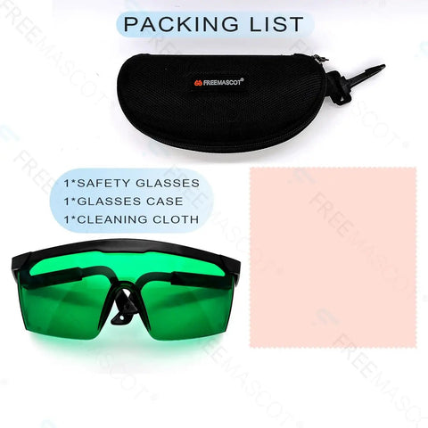 Heavy Duty Grow Room Safety Glasses Blocking UVA And UVB Light For Intense LED Fixtures in a case with cleaning cloth.