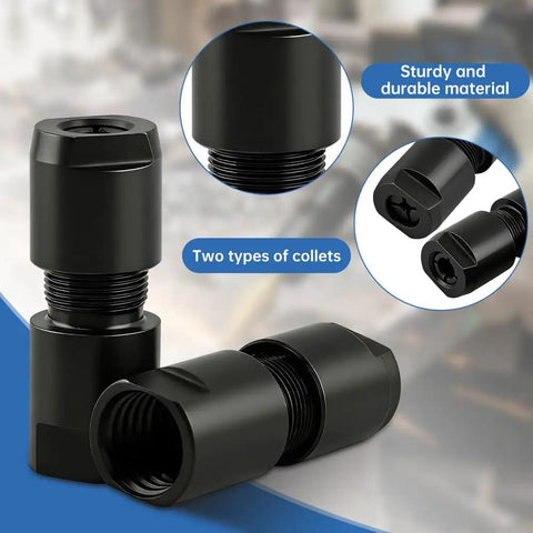 Close-up of Two Pack Versatile Angle Grinder To Die Grinder Adapter Kit showing two types of collets and sturdy material.