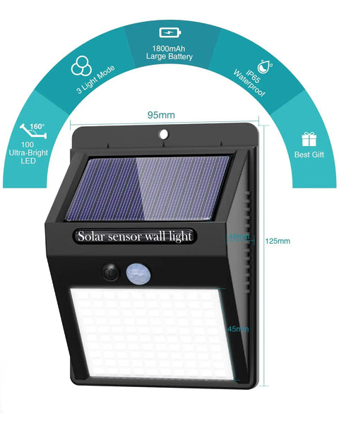 Image of 8 Pack Outdoor Motion Lights With 100 LEDs Solar Security Lights In 3 Modes Wireless IP65 Waterproof Motion Sensor for Front Door