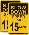 Slow Down Speed Limit 15 MPH Sign 2 Pack Outdoor Aluminum Traffic Sign 12x18 Inch High Visibility Reflective Rust Free Waterproof