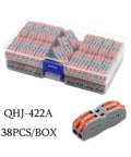 Compact Push In Terminal Block 222 Kit With Lever Operated Spring Clamp Tech Tools For Fast Wire Splicing On Solid And Stranded Copper From 28 To 12 AWG Plus Flame Retardant Transparent Housing With Test Points, 38pcs box