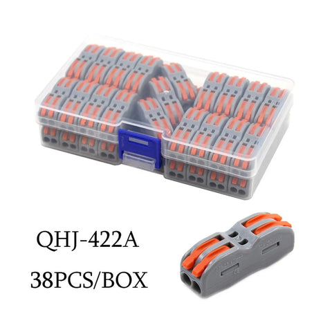 Compact Push In Terminal Block 222 Kit With Lever Operated Spring Clamp Tech Tools For Fast Wire Splicing On Solid And Stranded Copper From 28 To 12 AWG Plus Flame Retardant Transparent Housing With Test Points, 38pcs box