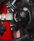 Close-up of Badass Quick Release Steering Wheel Hub Adapter Kit Three Quarter Inch Shaft Size Blue Oxidized Aluminum Alloy connection.