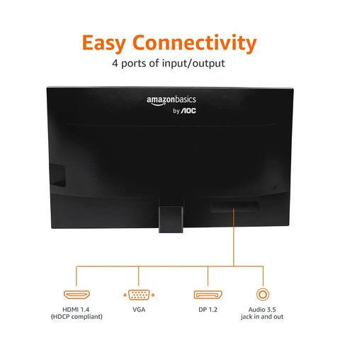Back view of 24 Inch Full HD IPS Monitor with 75 Hz Refresh Rate, 1080P Clarity, HDMI DisplayPort and VGA inputs, built in speakers