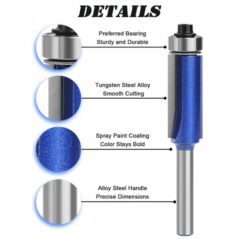 Detailed view of Must Have Four Piece Router Bit Set With One Quarter Inch Shank Tungsten Carbide Tips highlighting components