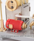 Close-up of generator in Full Metal Reversible Horizontal Steam Engine Kit With Functional Boiler And Generator Powered Street Lamp