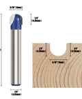 4 Pack Cove Router Bit Set With One Quarter Inch Shank Core Box Round Nose Milling Cutter For Woodworking Solid Carbide Juice Groove Bits DIYer Friendly Cutting Diameters One Quarter Inch, Five Sixteenth Inch, Three Eighth Inch, One Half Inch showing bit and groove dimensions.