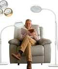 Eight Times Magnification Floor Magnifying Glass With Light And Stand, 56 LEDs Gooseneck Floor Lamp near man reading