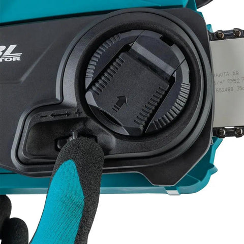Close-up of the tension adjustment dial on XCU11Z 18V LXT Brushless Cordless 14 Inch Chainsaw Tool Only No Gas Emissions Low Noise