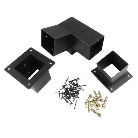 Beefy Slanted Roof Pergola Bracket Set With Wall Mount Steel Hardware For 4 By 4 Wood Posts For Porch Gazebo And Backyard Outdoor Structures Left 15 Degree Offset Rust Resistant, showing brackets and screws.