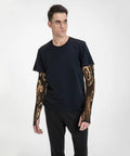 Steampunk Mechanical Gear Arm Sleeves For Men And Women Ride Easy Slide On Cool Ice Silk Fabric, model wearing brown gear design.