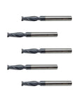 Carbide square-end mill set, 1/4-in shank, 2-flute, five pieces.