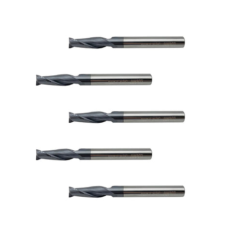 Carbide square-end mill set, 1/4-in shank, 2-flute, five pieces.