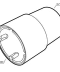Diagram of a Two And A Half Inch Swivel Hose Adapter For Shop Vacuums, 360 Degree Dust Collection Fitting with dimensions marked.