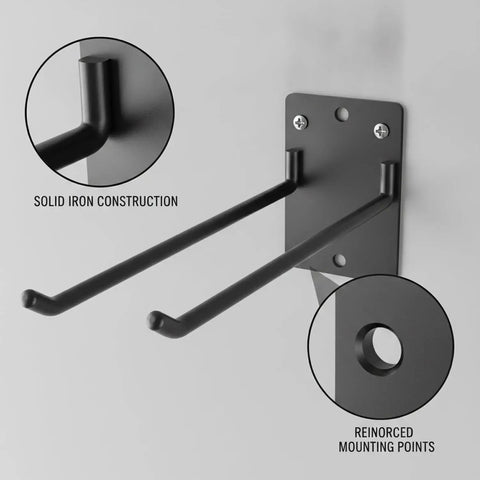 Iron Wall Mount Tool Rack For Garage, Heavy Duty Metal Organizer for shovels, black finish, secure wall mounting screws