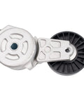 Heavy Duty Complete Serpentine Drive Belt And Tensioner Assembly Kit Stops Squealing Keeps Engine Running Smooth As Butter Ensures Power For Daily Commute And Cruising Fixes Belt Fast To Avoid Expensive Breakdowns Or Trouble And Keeps Driving Safe. silver serpentine belt tensioner assembly with black pulley