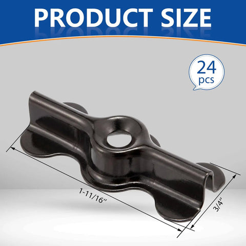 Product size image of Rock Solid Black Double Wing Flush Mounting Clips With Phillips Screws 24 Piece Kit, measuring 1-11/16 x 3/4 inches.