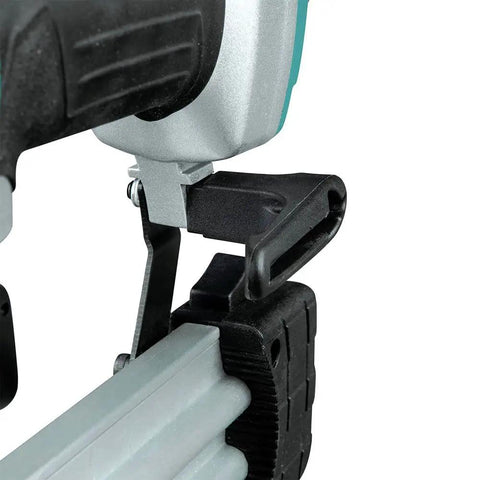 Close-up of Lightweight 18 Gauge Brad Nailer, Drives 5 Eighths To 2 Inches, 2.9 Lbs Aluminum Body handle and trigger.