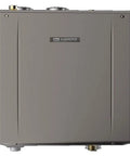 Kickin Hot Water On Demand With This High Output Natural Gas Tankless Water Heater featuring a gray exterior and top mount hookups.