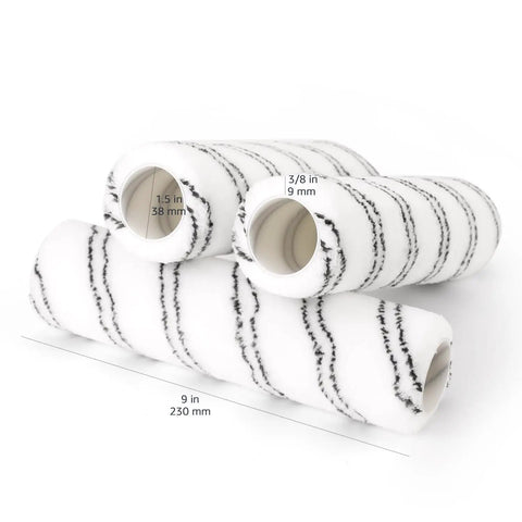 Stacked microfiber paint roller covers 9 inch 3/8 inch nap 12 pack pro grade for smooth walls and ceilings shed resistant washable