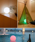 8 Inch Ultra Fun Led Glowing Ball Light with Remote RGB Color Changing Globe Mood Lamp in indoor and outdoor settings.