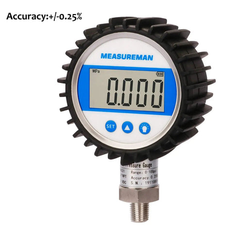 Digital Pressure Gauge With 3-1/8 Inch Dial, 0-100 Psi Bar MPa KPa Readout, 1/4 Inch NPT Lower Mount, Backlit 5-Digit Display