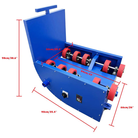 Heavy Duty Electric Drum Rotator Mixer For Nailing Paint And Grease Blends Fast Using Variable Speed Up To 46 RPM And 400W Power Handling 200 Liter Drums Up To 485 Lbs No Fuss, showing measurements.