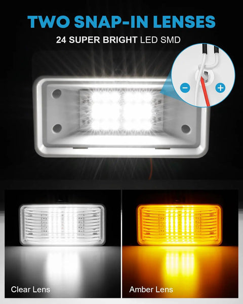 Bright 320 Lumen RV Exterior Porch Light With Switch 12V Replacement LED for Campers with removable clear and amber lenses