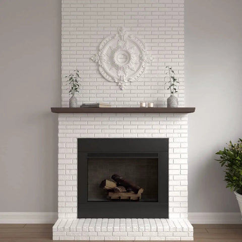 Classic Ceiling Medallion With 28 3 8 Inch Outside Diameter And 3 3 4 Inch Inside Diameter And Six And A Half Inch Canopy over fireplace