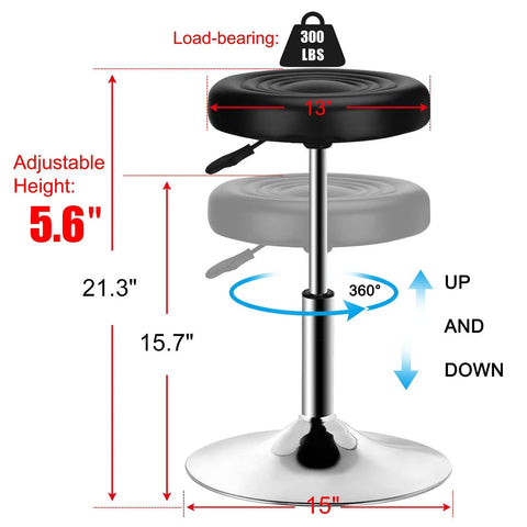 Illustration of Round Office Stool Chair With 360 Degree Swivel And Pneumatic Height Adjustment From 15.7 To 21.3 Inches For Sit Stand Comfort
