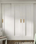 Self Stick Oval Sliding Door Pulls Set of 4 Aluminum Alloy Recessed Door Handles Punch Free Bronze Gold 180mm installed on white closet door