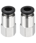 Two Pack Push To Connect Fittings For Pneumatic Systems Nickel Plated Brass Straight Female Adapter One Eighth NPT Thread Fits 0.24 Inch Outer Diameter Tubing 6 mm Air Line Quick Connect Black, nickel-plated brass fittings with black release rings