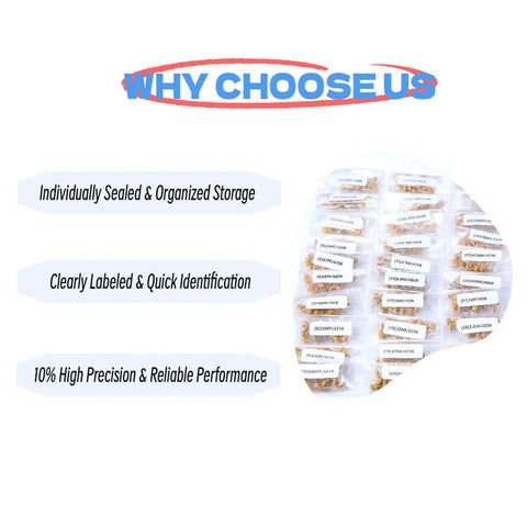 All-In-One Ceramic Capacitor Assortment Kit For DIYers, 720 Pieces, 36 Values From 10pF To 10µF, 50V, labeled bags for easy use