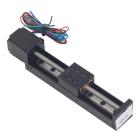 Heavy Duty Linear Slide Guide Rail 100mm Stage Actuator Boasting Aluminum Alloy Chassis And T6x4 Electric Motor visible with wiring.