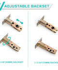 Adjustable backset for Double Front Door Handle Set With Heavy Duty Lock, Satin Nickel Finish, showing 2-3/8 and 2-3/4 inches